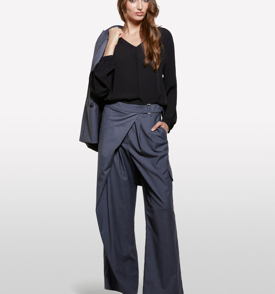 Gray sarong trousers - women's palazzo trousers - Dark Gray | Sisley image number 1